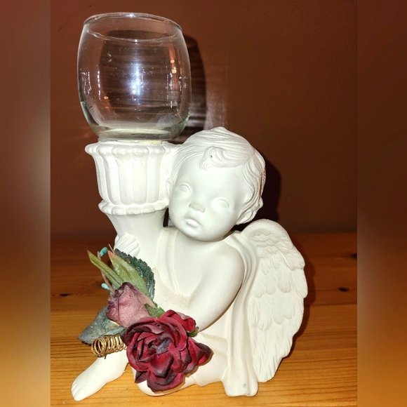 🆕️🔥2 Vtg White Ceramic Cherub w Candle Holder🔥 Set - Picture 4 of 6